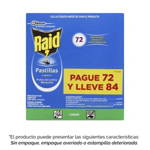 Raid Repelente En Pastilla Para Insectos Voladores 84 Repuestos x100gr (Outlet)