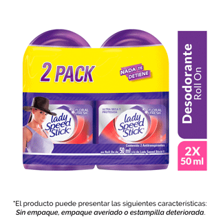 Desodorante Lady Speed Stick Floral Fresh PH Active Roll On 2Un x50ml PE (Outlet)