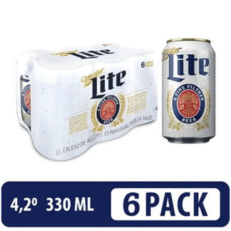 Cerveza Miller Lite Nal Lata x6Un x330ml