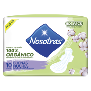 Toalla Higienica Nosotras Buenas Noches Organica x10 Toallas