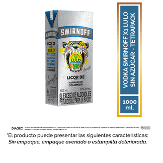Vodka Smirnoff X1 Lulo Sin Azúcar 1000MLt - Tetrapack (Outlet)