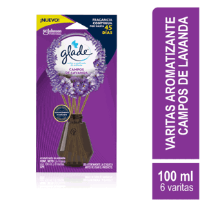 Glade Varitas Aromatizantes Campos De Lavanda Frasco Con 100 ml Y 6 Varitas