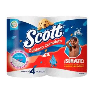 Papel Higiénico Scott Cuidado Completo Triple Hoja x4 Rollos x254mts
