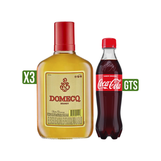 3Un Brandy Domecq Botella x250ml Gts Gaseosa Coca-Cola Pet x400ml