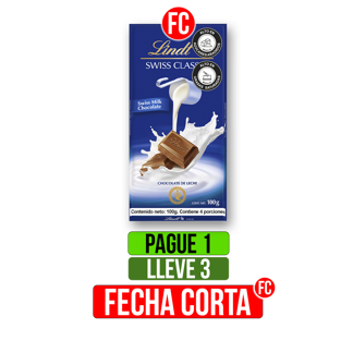 Pague 1 lleve 3 Chocolate Lindt Swiss Classic Tablet x100gr