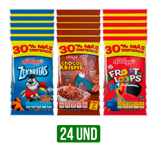 3Dp Cereal Kellogg Paketicos(Zucaritasx8Unx39gr/ChocoKrispisx8Unx39gr/FrootLoopsx8Unx33gr)