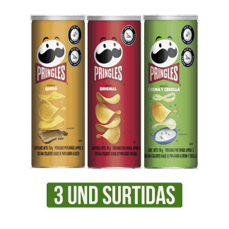 3Un Papas Fritas Pringles(Crema y Cebolla/Queso/Original) x124gr