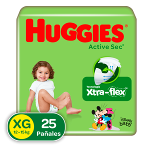 Pañal Huggies Active Sec  Talla XL Singlepk x8Un x25 Pañales