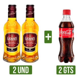 2Un Whisky Grant’s Triple Wood x350ml Gts 2Un Coca cola Pet x400ml