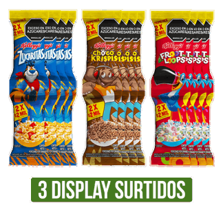 3 Display Cereal (Zucaritas/Choco Krispis/Froot Loops) 4Un x60gr