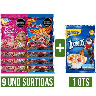 9Un Cereal (Barbie/Hot Wheels)x75gr Gts Cereal Zucaritas x115gr