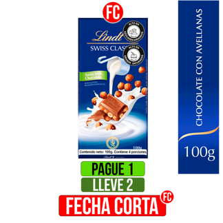 Pague 1Un Lleve 2Un Chocolate Lindt Swiss Classic Tablet Hazelnut x100gr