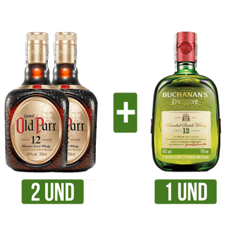 2Un Whisky Old Parr 12años x750ml  + Whisky Buchanan´s D´Luxe x750ml