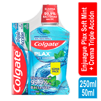 Oferta(Enjuague Bucal Colgate Plax Soft Mint x12Un x250ml + Crema Triple Acción x50ml)