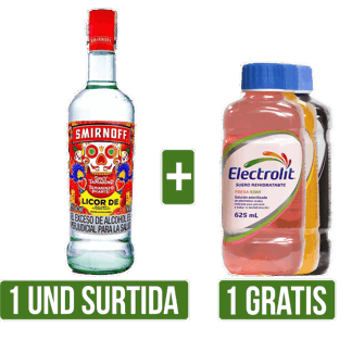 Vodka Smirnoff (Tamarindo/Lulo)x750ml Gts Electrolit(fresa/uva/maracuya/mora azul)x625ml