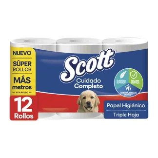 Papel Higiénico Scott Cuidado Completo Triple Hoja x12 Rollos x275mts