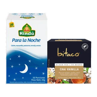 Oferta (Infusión Himalaya Hindu Para La Noche x20 Sobres + Té Bitaco Negro Chai Vainilla x5 Sobres)