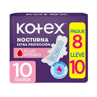 Oferta (Toalla Higiénica Kotex Nocturna Tela Pague 8 Lleve 10 Toallas)