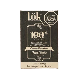 1Und Barra De Chocolate Lok 100% Origen Colombia x60gr