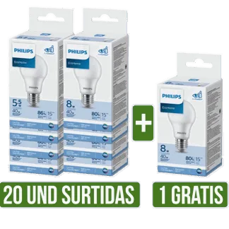 20 Und Bomb Led Phil E27 LuzClara Surtido (5.5W/8W/10W) Gts 1Un Bomb Led Phili E27 LuzClara 8W