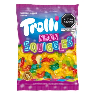 Trolli Neon Squiggles x 100gr. (Gusanito). Display 12 unidades.