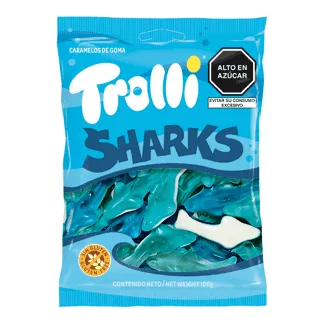 Trolli Gummy Sharks x 100gr. (Tiburón). Display 12 unidades.