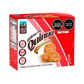 Incasur Galleta Quinua Fruta Confitada 30gr. Display 06 unidades.