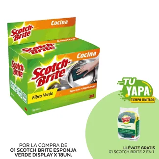 "Scotch Brite Esponja Verde Display x 18. (01 display) - GRATIS: 01 Scotch Brite Esponja ""2 en 1"""