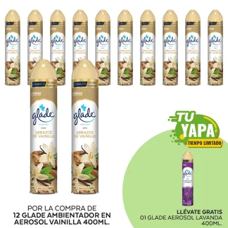 Glade Ambientador en Aerosol Vainilla 400ml. (12 unidades) - GRATIS: 01 Glade Aerosol Lavanda 400ml.