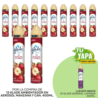 Glade Ambientador en Aerosol Manzana y Canela 400ml. (12 unidades) - GRATIS: 01 Glade Aerosol Lavanda 400ml.