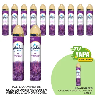 Glade Ambientador en Aerosol Lavanda 400ml. (12 unidades) - GRATIS: 01 Glade Aerosol Lavanda 400ml.