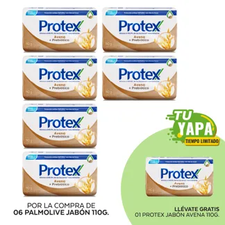 Protex Jabón Avena. Barra 110g. (06 unidades) - GRATIS:  01 Protex Jabón Avena 110g.