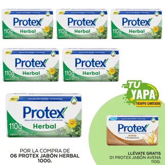 Protex Jabón Herbal. Barra 110g. (06 unidades) - GRATIS:  01 Protex Jabón Avena 110g.