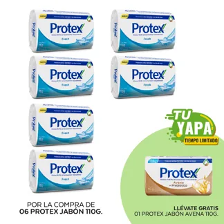 Protex Jabón Fresh Antibacterial. Barra 110g. (06 unidades) - GRATIS:  01 Protex Jabón Avena 110g.