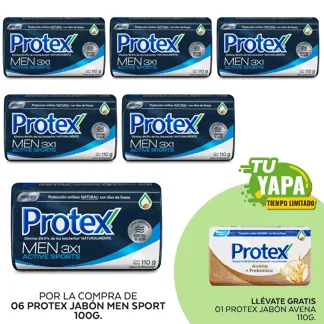 Protex Jabón Men Sport. Barra 110g. (06 unidades) - GRATIS:  01 Protex Jabón Avena 110g.