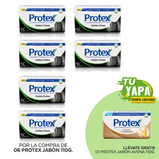 Protex Jabón Carbón Activado. Barra 110g. (06 unidades) - GRATIS:  01 Protex Jabón Avena 110g.