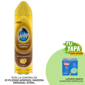 Pledge Aerosol Madera Original 275ml. (01 unidad) - GRATIS: 01 Baygon Espirales. (Caja 10und)