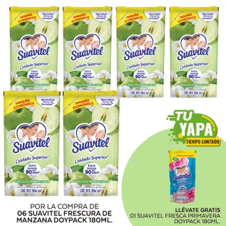 Suavitel Frescura de Manzana. Doypack 180ml. (06 unidades) - GRATIS: 01 Suavitel Fresca Primavera. Doypack 180ml.