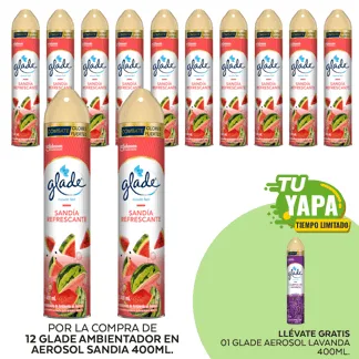Glade Ambientador en Aerosol Sandia 400ml. (12 unidades) - GRATIS: 01 Glade Aerosol Lavanda 400ml.