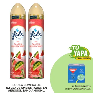 Glade Ambientador en Aerosol Sandia 400ml. (02 unidades) - GRATIS: 01 Baygon Espirales. (Caja 10und).