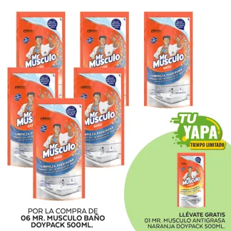 Mr Musculo Baño Doypack 500cc. (04 unidades) - GRATIS: 01 Lavax Lavavajilla Crema Verde. Pote 300gr.