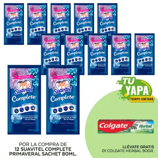 Suavitel Complete Primaveral. Sachet 80ml (12 unidades) - GRATIS: 01 Colgate Herbal 90g.