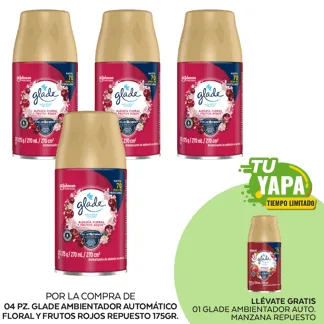 Glade Ambientador Automático Alegría Floral y Frutos Rojos Repuesto 175gr. (04 unidades) - GRATIS: 01 Glade Ambientador Automático