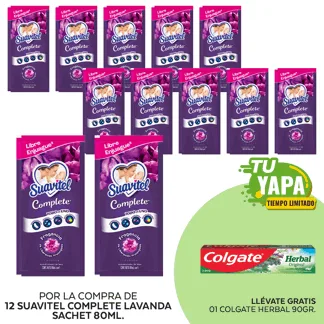 Suavitel Complete Lavanda. Sachet 80ml. (12 unidades) - GRATIS: 01 Colgate Herbal 90g.