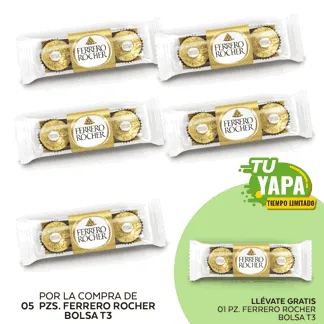 Ferrero Rocher Bolsa T3. (05 unidades) - GRATIS: 01 Ferrero Rocher Bolsa T3.
