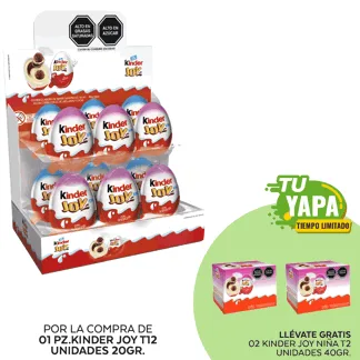 Kinder Joy. 12 unidades (01 display) - GRATIS: 02 Kinder Joy Niña T2. (02 unidades).