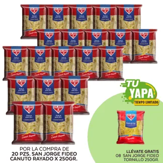San Jorge Fideo Canuto Rayado x 250g. (20 unidades) - GRATIS: 08 San Jorge Fideo Tornillo x 250g.