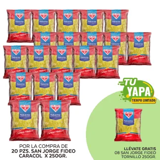 San Jorge Fideo Caracol x 250g. (20 unidades) - GRATIS: 08 San Jorge Fideo Tornillo x 250g.