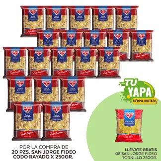 San Jorge Fideo Codo Rayado x 250g. (20 unidades) - GRATIS: 08 San Jorge Fideo Tornillo x 250g.