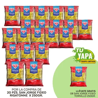 San Jorge Fideo Rigatonne x 250g. (20 unidades) - GRATIS: 08 San Jorge Fideo Tornillo x 250g.